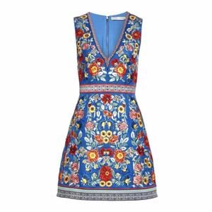 Alice + Olivia Patty Riviera Floral Embroidered A Line Mini Dress Size US 8